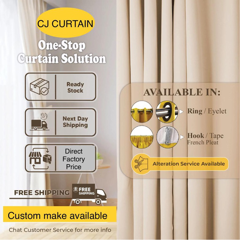 CJ CURTAIN Modern Plain Langsir Murah Curtain Semi Blackout Affordable Price