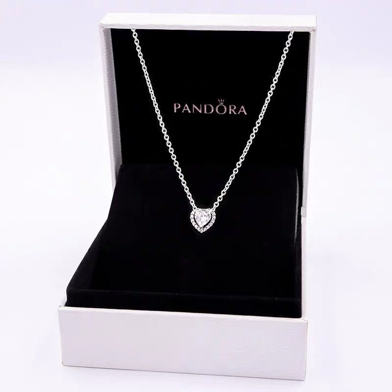 Classic Pandora Heart Necklace 925 Silver Cubic Zirconia Diamond Pendant Necklace Woman Fashion Jewelry Accessories