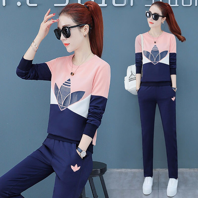 Clover 2 Pcs/Set Korean Fashion 4 Colour Casual Women's Set Wear Lady Tracksuit Top and Bottom （Sweatshirt + Trousers）