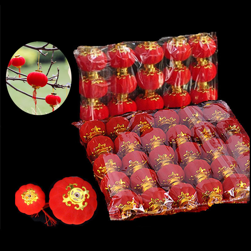 CNY Flocking Lanterns Hanging Ornaments Red Lanterns String Outdoor New Year Festive Decoration for Balcony Wall Decoration