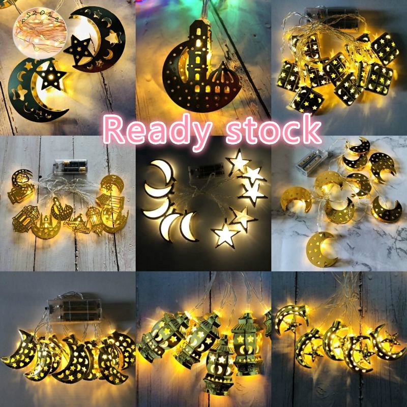 colorful solar Raya led lamp Ramadhan Lampu Raya LED lampu hiasan, warm white lighting, KetuPat, Stars moon, castle, palace lantern, oil lamp, for muslim Lebaran 4.8m 20led