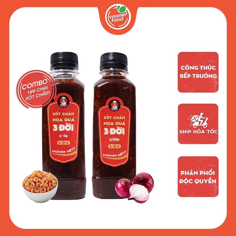 Combo 2 Bottles Of Three-Life Dot Sauce, Chef review Shrimp Flavor + Onion Flavor, Traditional Sauce