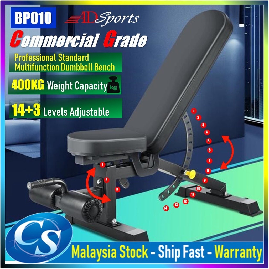 Commercial Grade Bench Press Adjustable Dumbbell Gym Bench Weight Lifting Flat, Incline & Decline Built-in Wheels BP010