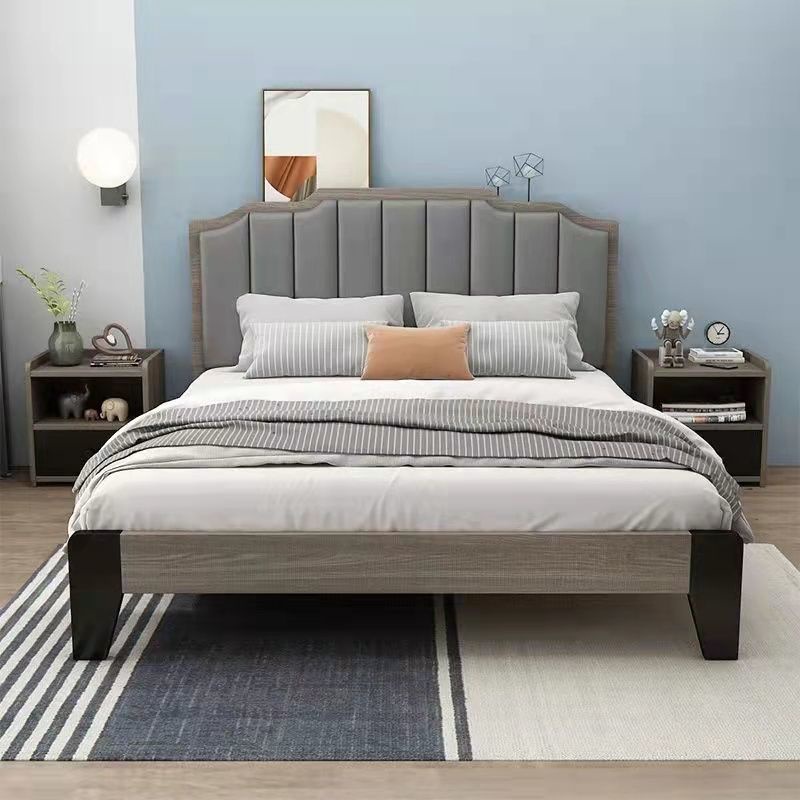 Contemporary and contracted solid wood double light european-style luxury big bed affordable rental housing plate bed we