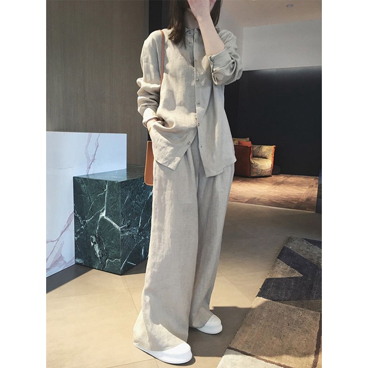 Cotton Shirt Wide-leg Pants Suit Women 2023 Spring and Summer New Cotton Linen Chinese Style National Style Casual Design