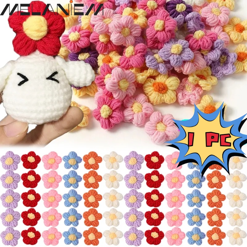 Cotton Cute Flower DIY Accessories Clothes Shoes Hats Decoration for Children Girls Fashion Knitted Flower Applique Sew On Patches Floral Applique Decoration For DIY Craft Handmade