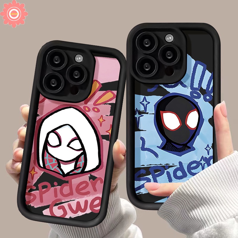 Couple Trendy Brand Marvel Spider-Man Phone Case Compatible For IPhone 7Plus 11 14 15 13 12 Pro Max XR X XS MAX 7 8 6 6S Plus SE 2020 Cute Cartoon Anime Angel Eyes Case