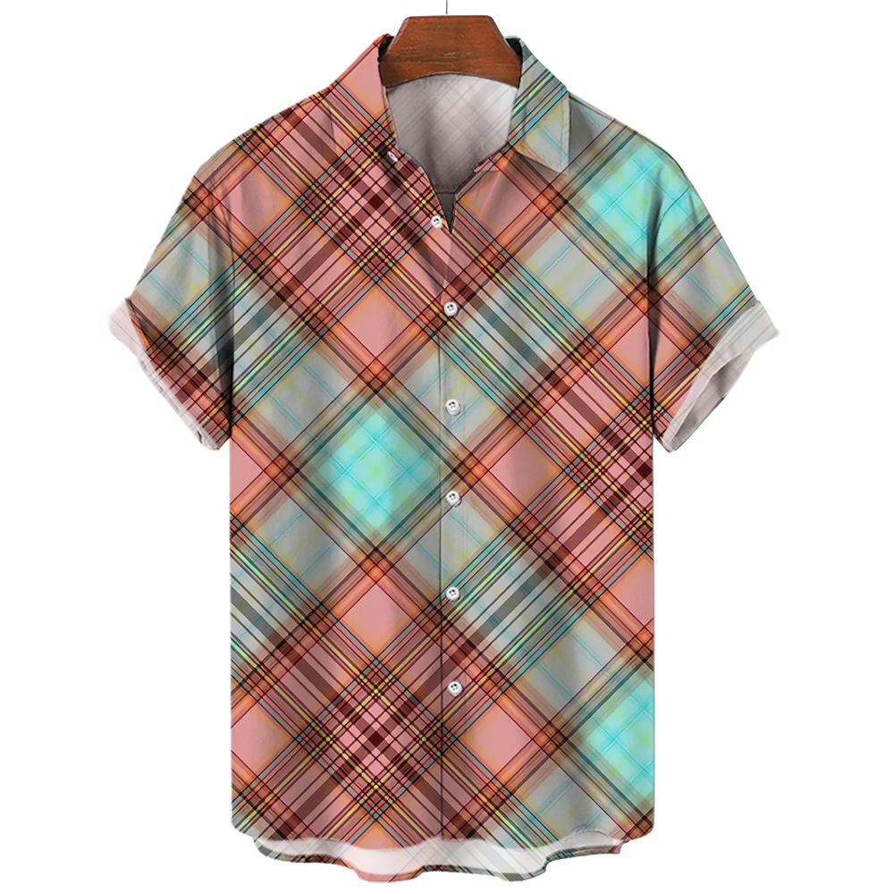 Cover the fat classic plaid pattern daily attendance wear shirt casual fine plaid pattern button up shirt urban youth single wear top large size wide version of men's clothing