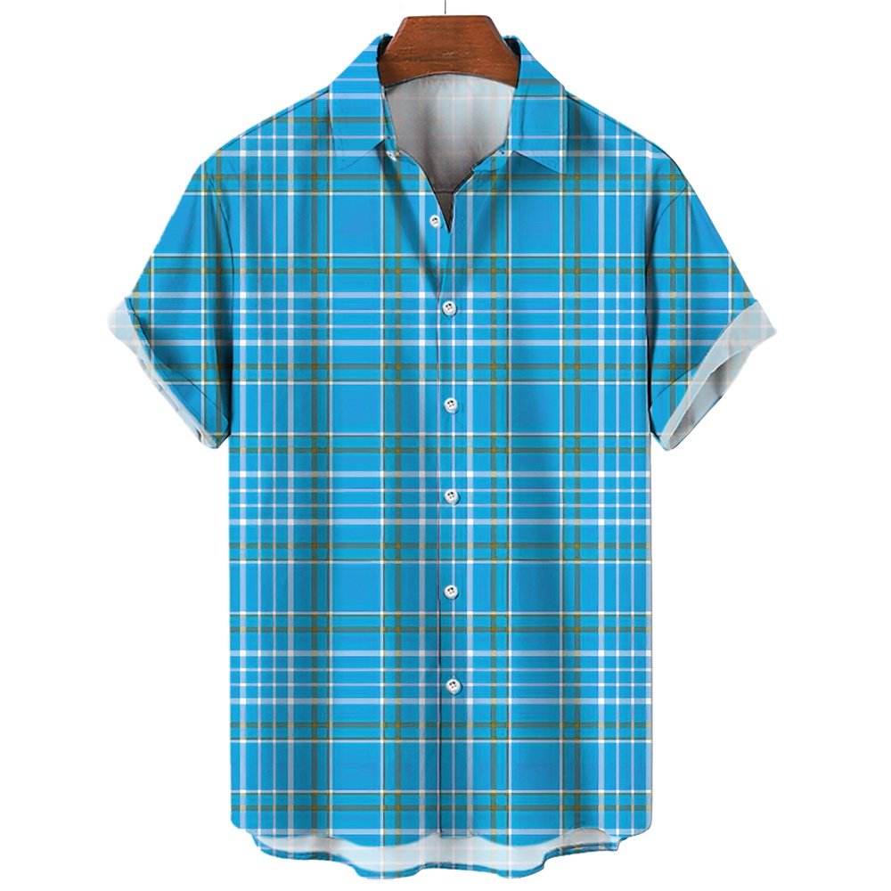 Cover the fat classic plaid pattern daily attendance wear shirt casual fine plaid pattern button up shirt urban youth single wear top large size wide version of men's clothing