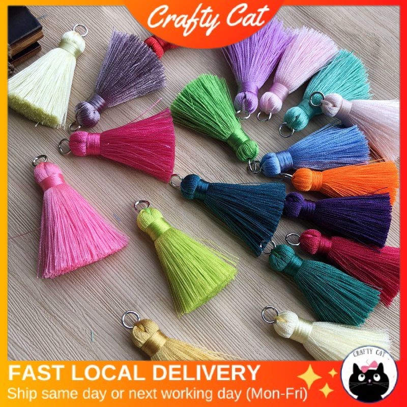 CRAFTYCAT Premium Polyester Silk Wire Tassel Mini Chinese Knot Earrings Tassels Dangle Cover DIY Handmade Accessories