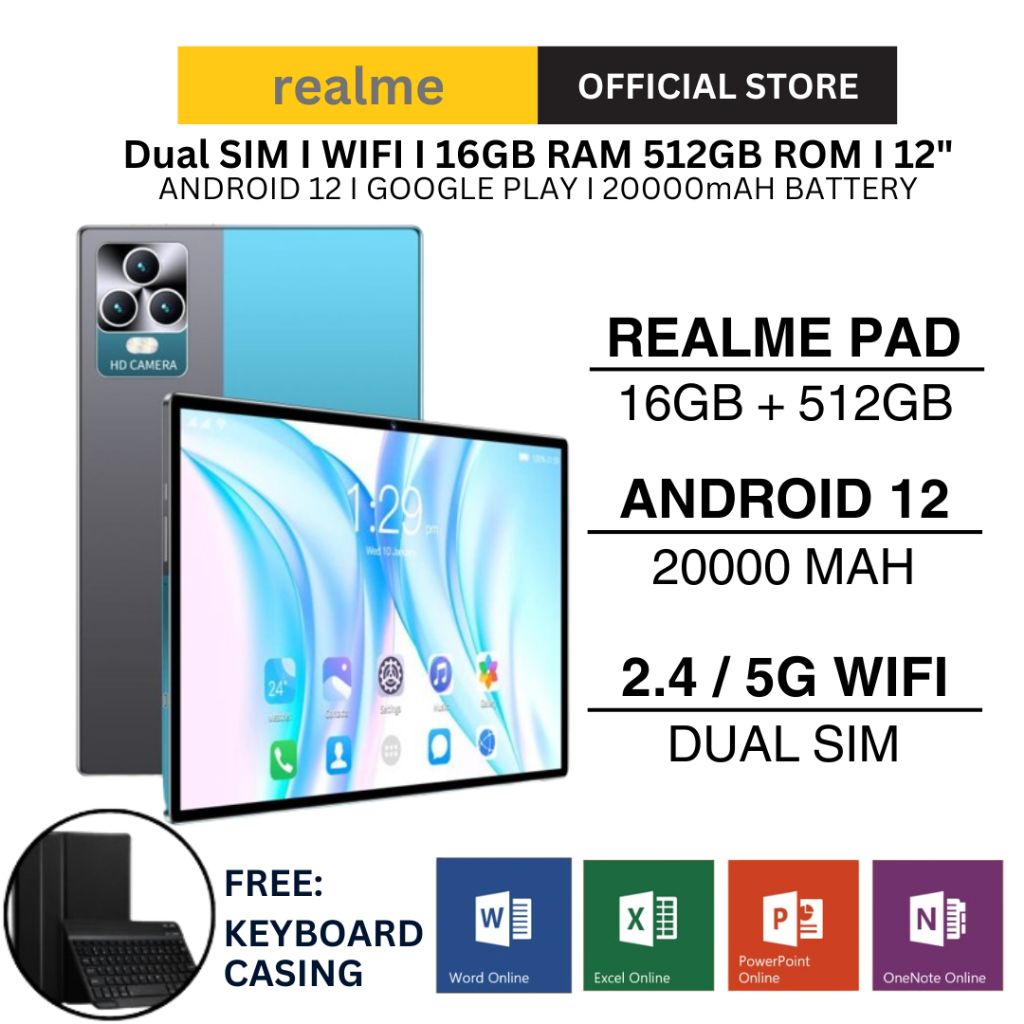 ✨Crazy Promo✨2024 5G Tablet Realme Tablet PC 12 Inch Tablet 16GB+512GB Learning Tablet for Online Classroom HD Tablet