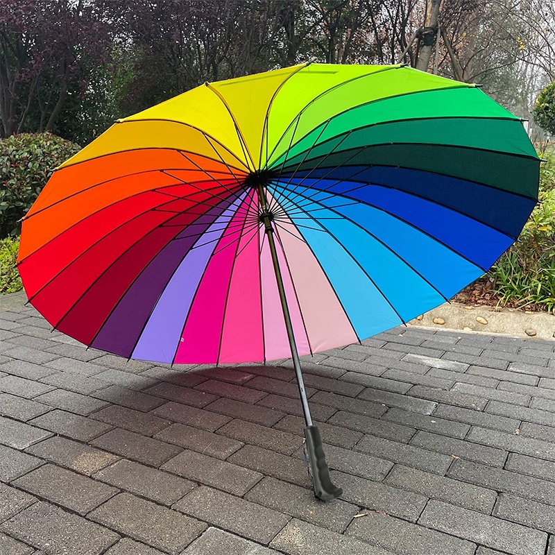 Creative Colorful Rainbow Auto Umbrella Sun UV Rain Weather Resistant Large Canopy Quick Open Golf Outdoor Umbrellas