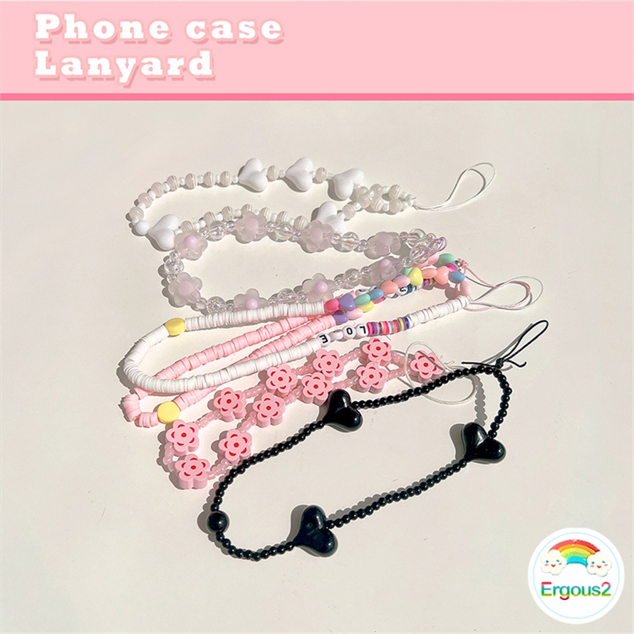 Creative Fashion Flowers Heart Love Anti-lost Lanyard Mobile Phone Case Key Chain DIY Bracelet Pearl Adjustable Short Wrist Strap Phone Accessories