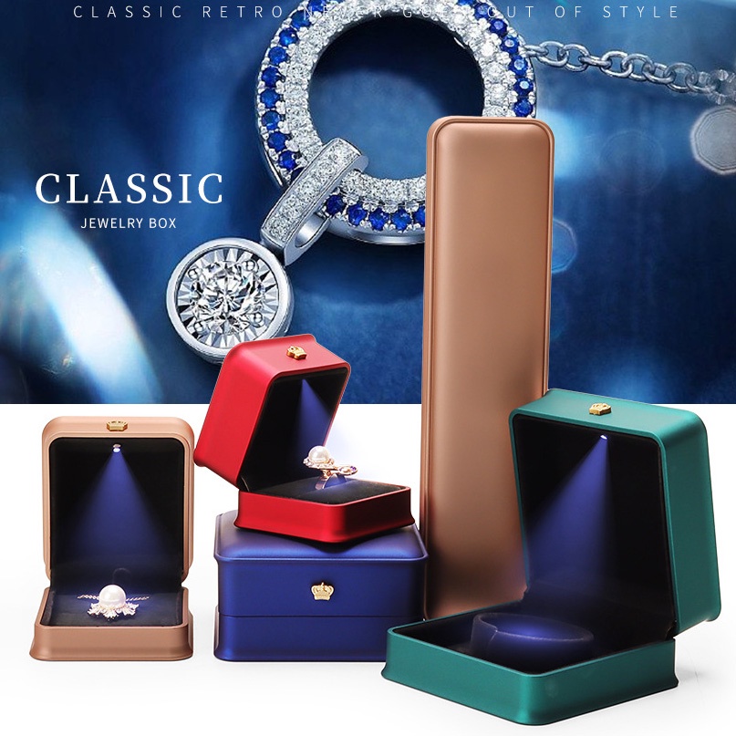 Crown Button LED Jewel Box Ring Box Pendant Box Necklace Jewelry Box Bracelet Packaging Box LED Jewelry Box Baking Varnish