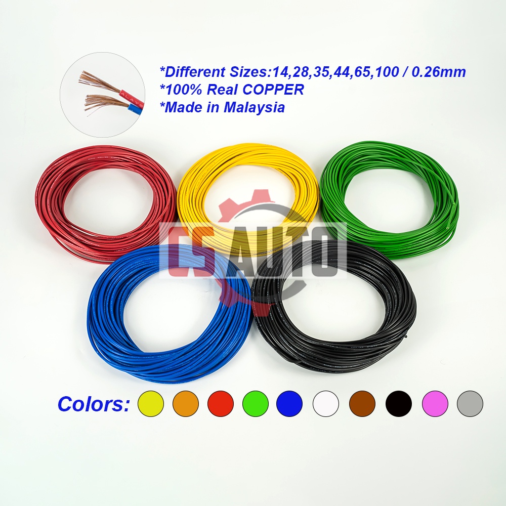 CS 1 meter 14/0.26mm AWG 18 Car Lorry Automotive Wire Automotive Cable 100% Copper & Made in Malaysia