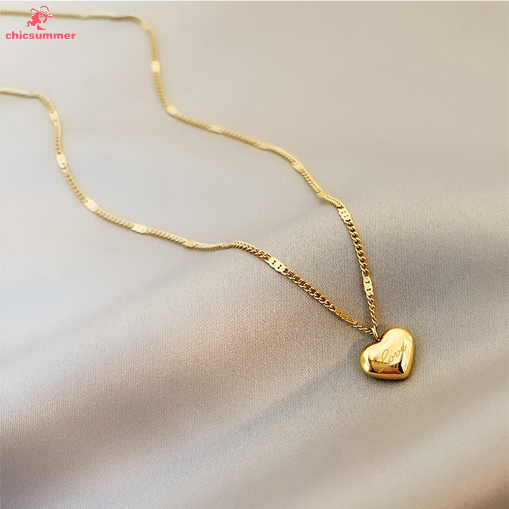 CS|Alloy Gold Love Heart-shaped Pendant Necklaces Women Fashion Elegant Festival Party Charm Clavicle Chain Memorial Jewelry Gift