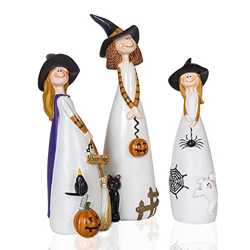 CT DISCOUNT STORE Adorable Friendly 3 Witches Set, Fall Decor, Black Crow, Pumpkin Display, Black Cat, Home Accent Firgures Holiday Halloween Decoration