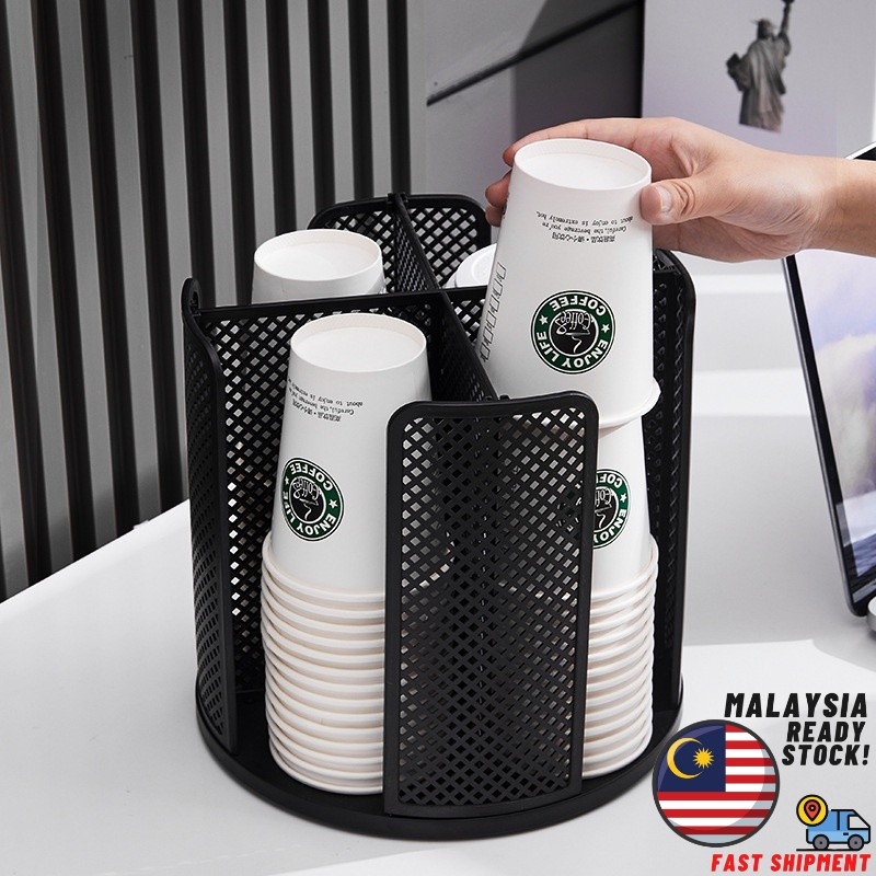 Cup Storage Rack 360° Desktop Rotating Compartment Rack Disposable Cup Holder for Coffee Shop Detachable Cup Remover