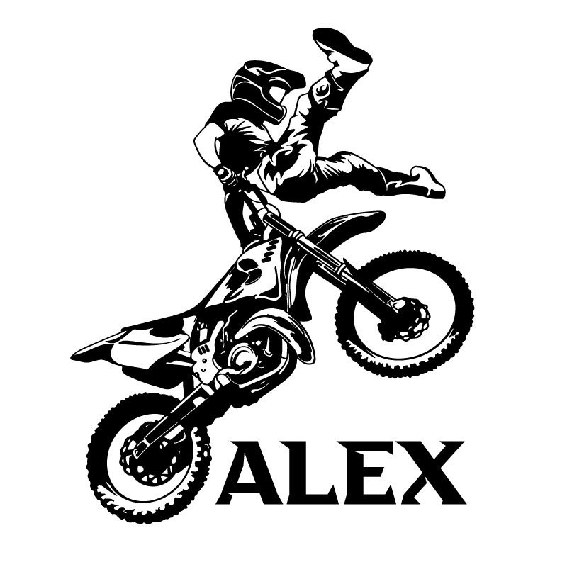 Custom Name Motorcyclist Wall Sticker Off-Road Mountain Fantastic Motorcycle Extreme Sports Teen Kids Room Decor Vinyl