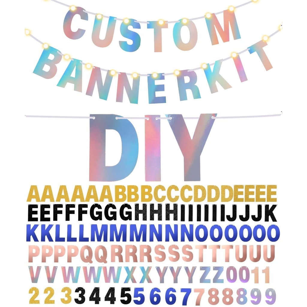 Customize Banner Rainbow Alphabet Letter DIY Glitter Customizable Banner Name Phrase Nama Banner Party Flags Bunting