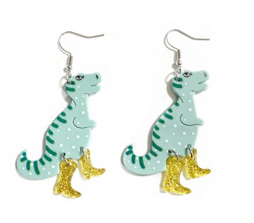 Cute Acrylic Animal Drop Earrings Colorful Boots Chicken Hen Dinosaur Lovely Panda with Bamboos Funny Animal Dangle Earrings For Women Girls Christams Birthday Gift-Dinosaur