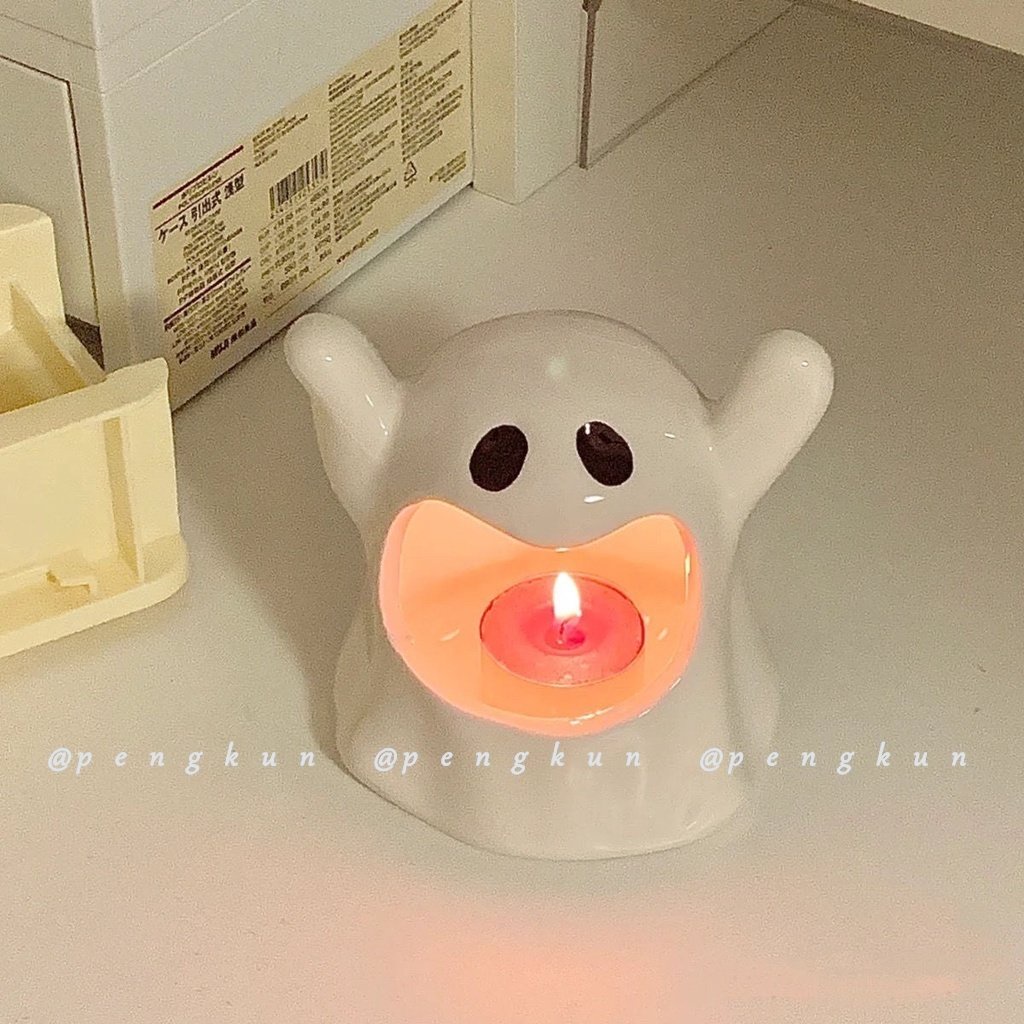 Cute Ghost Small Candle Holder Ceramic Ashtray Elf Lamp Home Decorations Desktop Decoration Creative Gifts Halloween