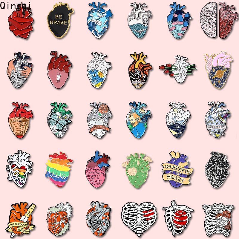 Cute Organs Colorful Heart Enamel Pin Creative Ocean Wave Heart Brooch Badges Lapel Pin Cartoon Art Badge Medical Jewelry Gift for Friend