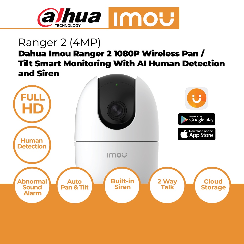 Dahua Imou Ranger 2/Ranger2 4MP full HD Wireless IP Camera CCTV Pan/Tilt Smart With AI Human Detect Siren 2Way Talk