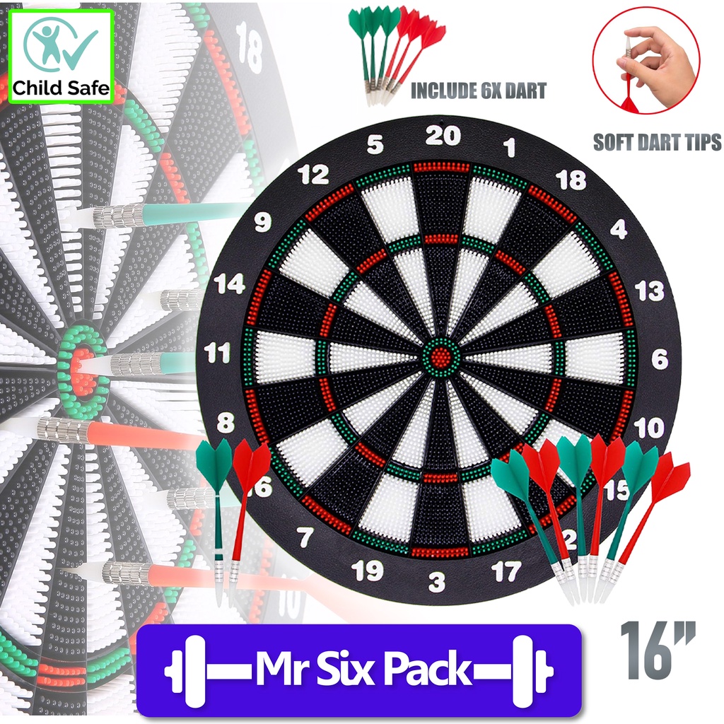 DART SET GAME WITH 6 DARTS SOFT TIP SET DART BOARD FOR ADULTS OR KIDS Rubber Dartboard 16INCH