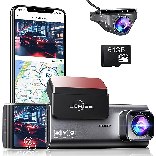 Dash Cam Front and Rear, 4K/2.5K Full HD Dash Camera for Cars, Free 64GB SD Card, Built-in Wi-Fi GPS, 3.16”IPS Touch Screen, JOMISE J6 Car Camera Dash Cam Front and Rear with App, 24H Parking Mode