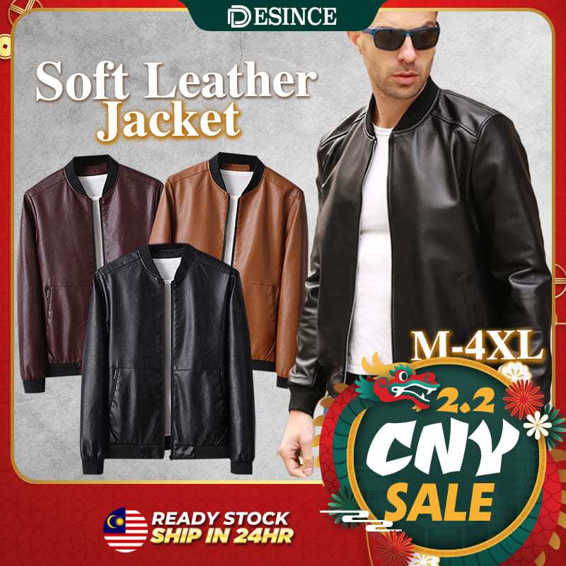 DESINCE Men Leather Jacket PU Leather Jaket Kulit Motorcycle WindBreaker Casual Smart Outerwear Lelaki MT 189