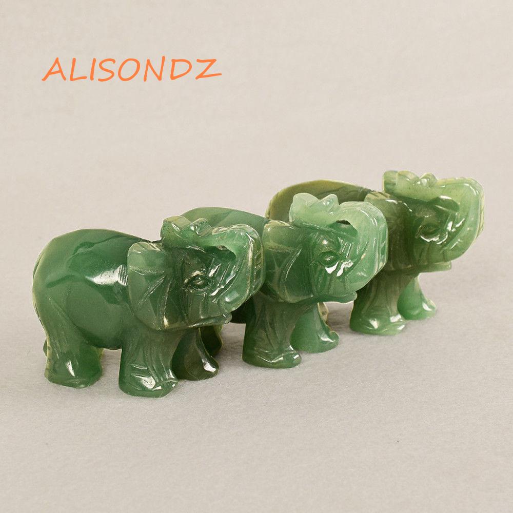 Desk Decor Gift Collection Green Figurine Aventurine Carved Elephant