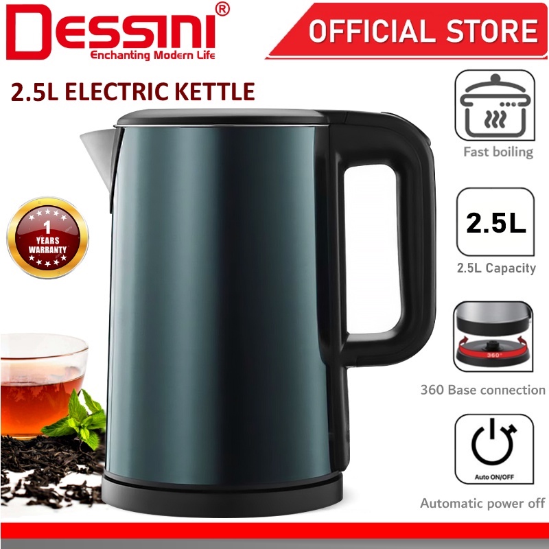 DESSINI ITALY 2.5L Stainless Steel Electric Kettle Automatic Cut Off Boiler Jug Teapot / Cerek