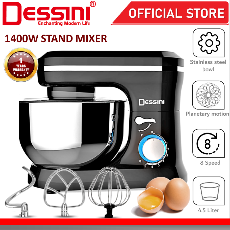 DESSINI ITALY 8 Speed Electric Stand Mixer Egg Beater Blender Grinder Dough Whisk Bowl Pengadun Bancuh Telur (4.5L)