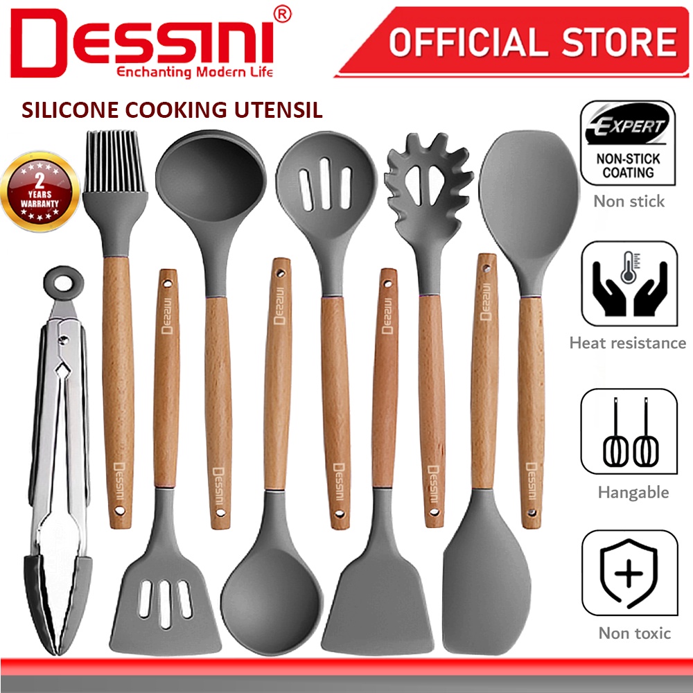 DESSINI ITALY Silicone Utensil Slotted Turner Spoon Spaghetti Server Ladle Spatula Scraper Tongs Brush Kitchenware