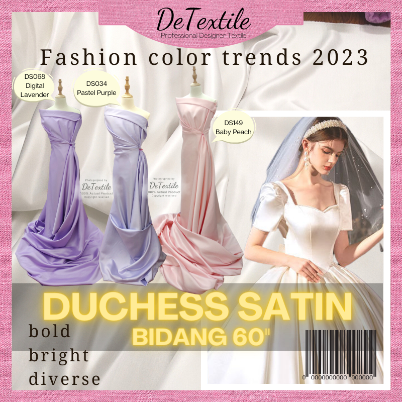 DeTextile Heavy Premium Duchess Satin Bridal Satin Fabric for Wedding Gown Kain Baju Nikah Bidang 60" Kain Dutches Murah