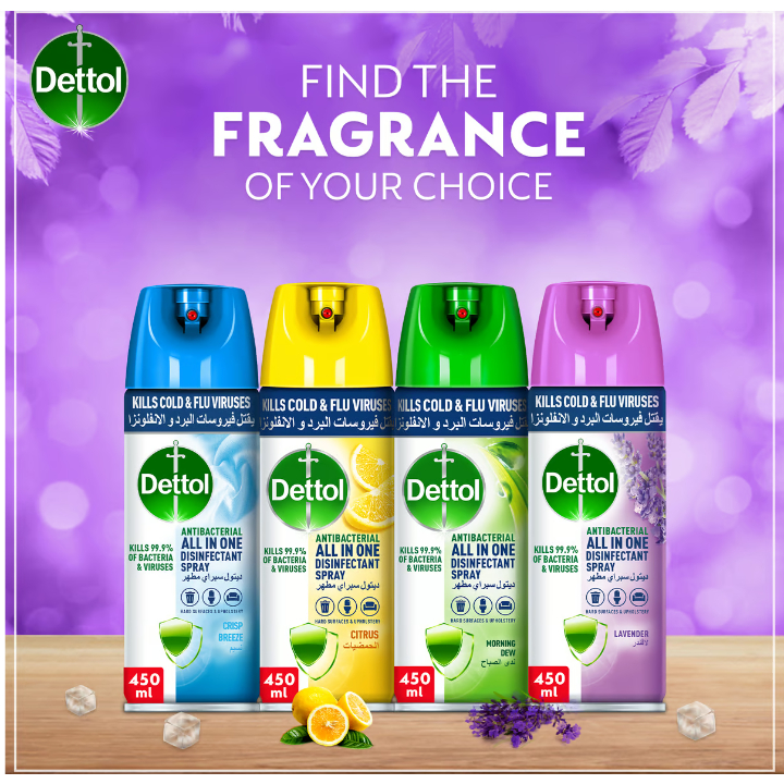 Dettol Antibacterial All in One Disinfectant Spray 450ml Kills Covid-19 Virus Morning Dew, Breeze, Sakura READY STOCK