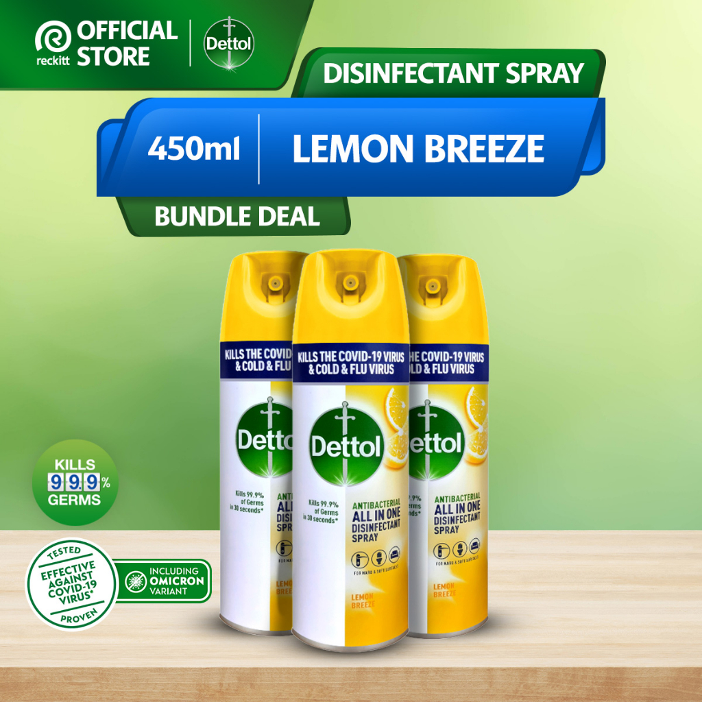 Dettol Antibacterial Disinfectant Spray - Lemon Breeze (450ml) [Bundle of 3]