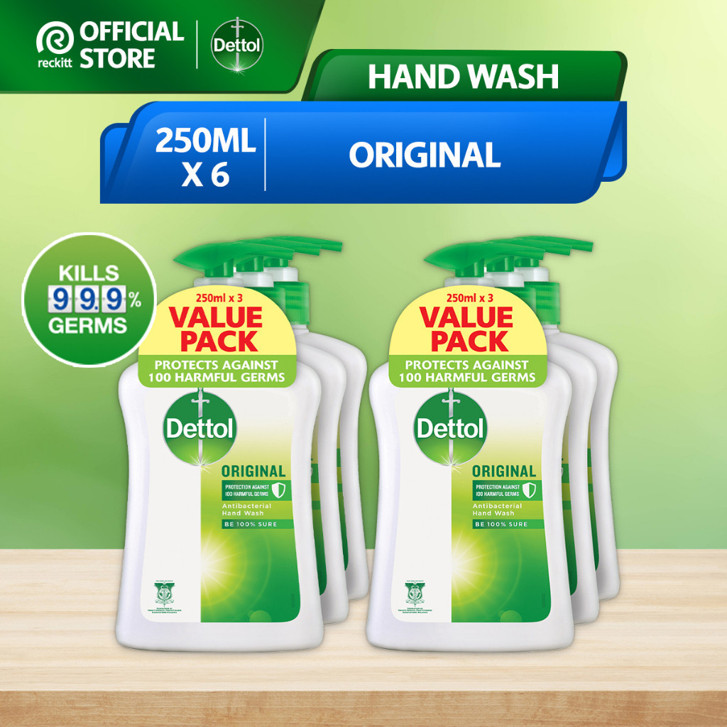 Dettol Antibacterial Hand Wash - Original/Skincare/Sensitive/Cool/Uplift (250ml x 6 Packs)