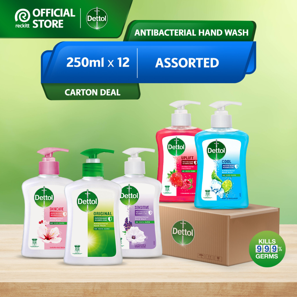 Dettol Antibacterial Hand Wash Original/Skincare/Sensitive/Cool/Uplift (250ml x 12)