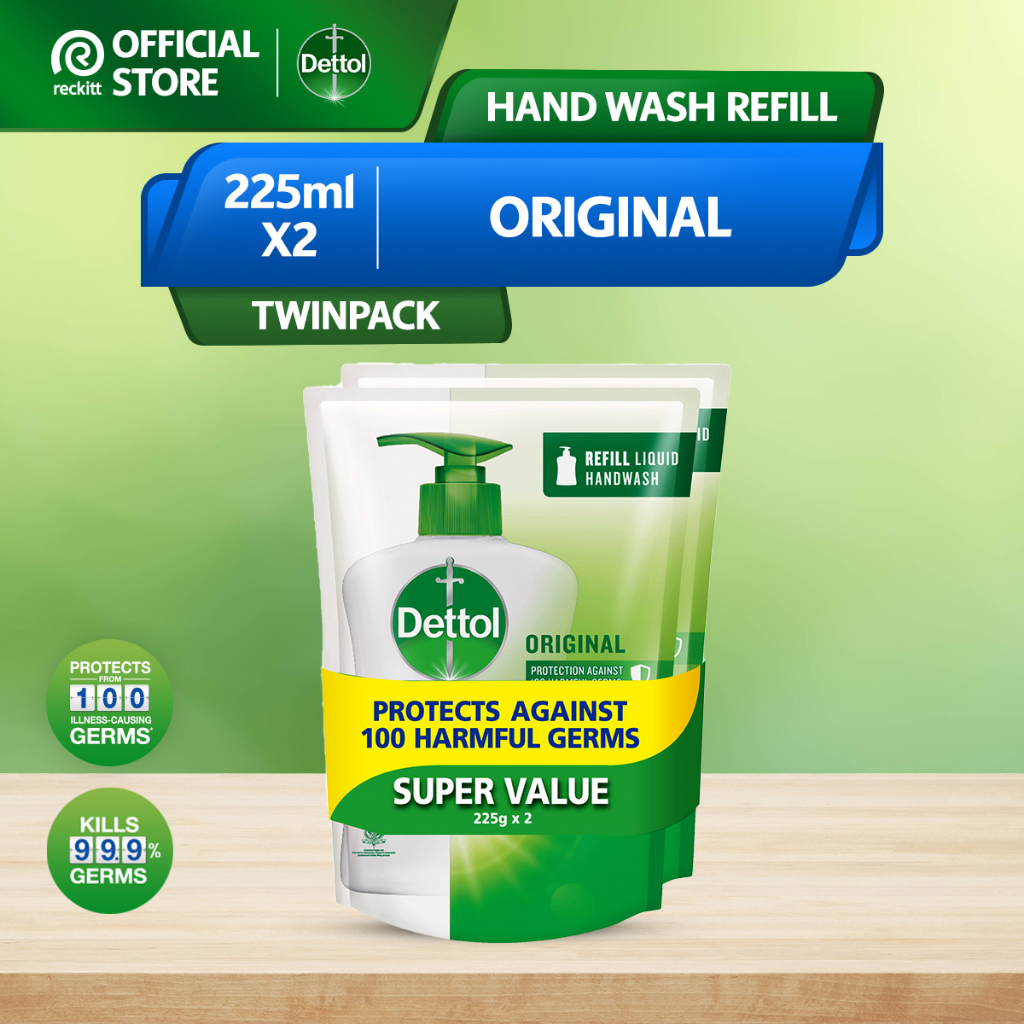 Dettol Antibacterial Liquid Hand Wash Handwash Orignal Refill Pouch 225g (Twinpack)