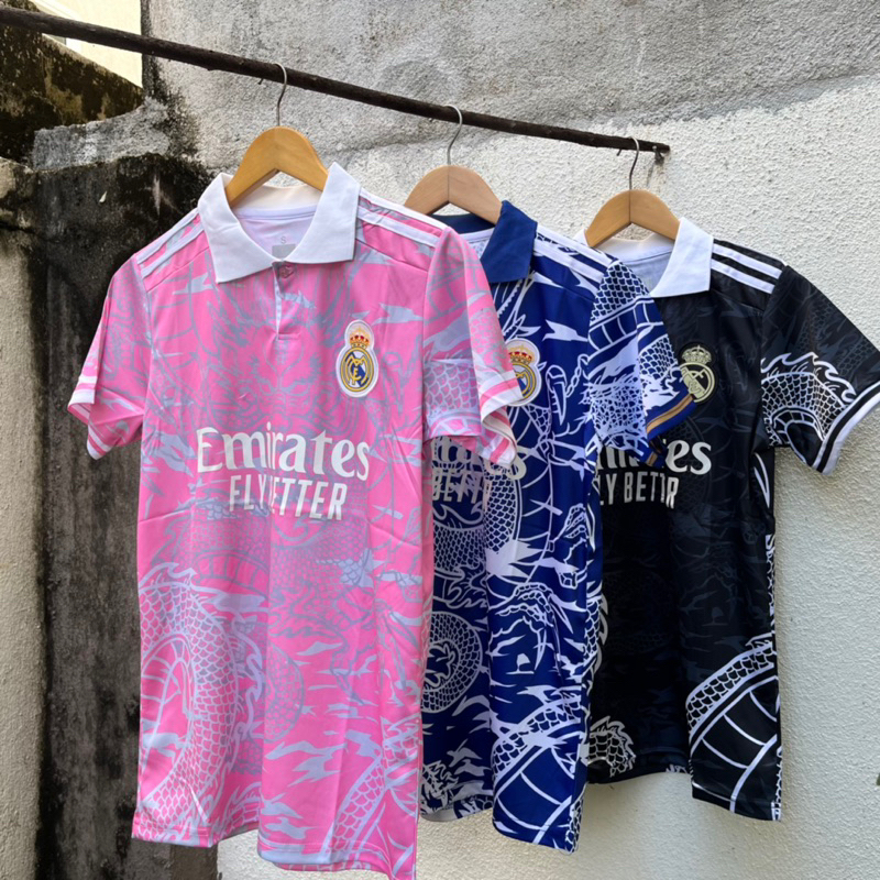 【Dewasa】 S/5XL Real Madrid Dragon Retro Collar /Japan Dragon Ball Kain Jersey Murah V1 )