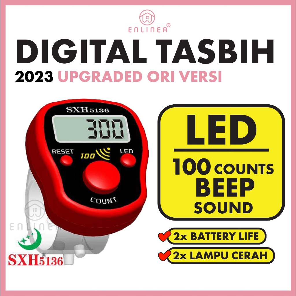 Digital Tasbih LED Display Beep Sound Hand Tally Finger Counter Gift Tasbih Digital Yaasin Doorgift Door Gift Sembahyang