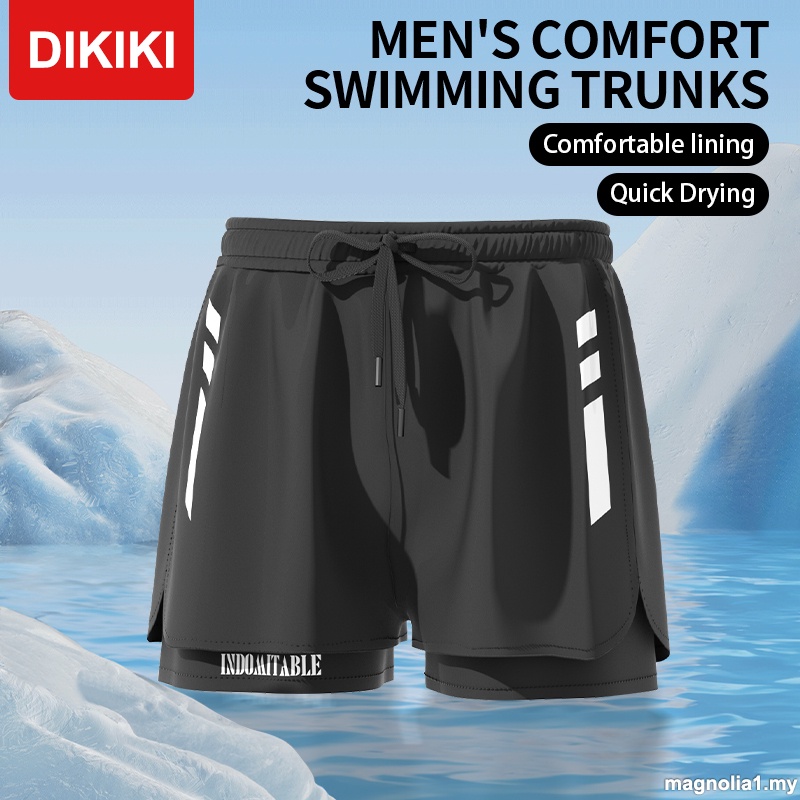 DIKIKI Swimming Suit Man (45~110kg) Men Double Layer Quick Drying Anti Awkward Swimming Pants Adult Swimming Pool Beach Professional Swimming Shorts