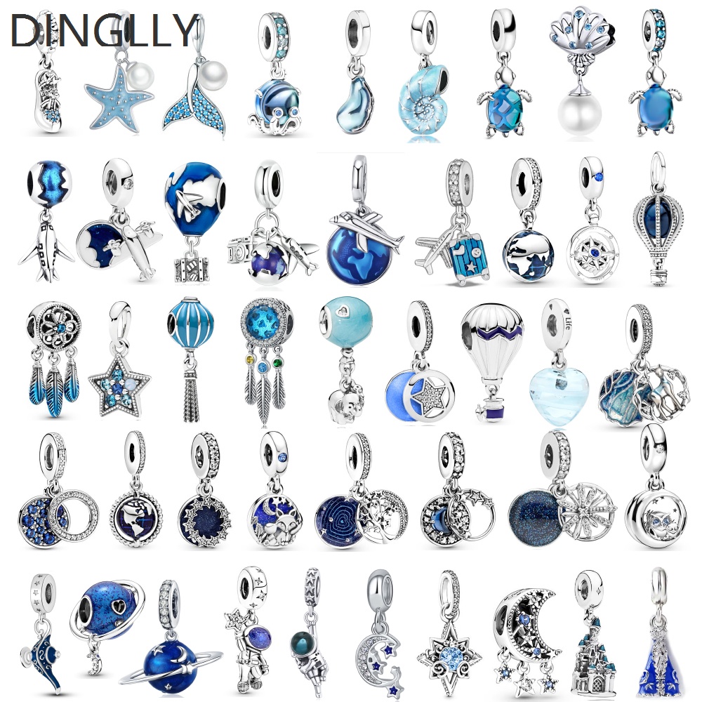 DINGLLY Blue Sky & Ocean Beads Silver Color Dream Catcher & Balloon Charm Stars Pendant Fit DIY Jewelry's Accessories