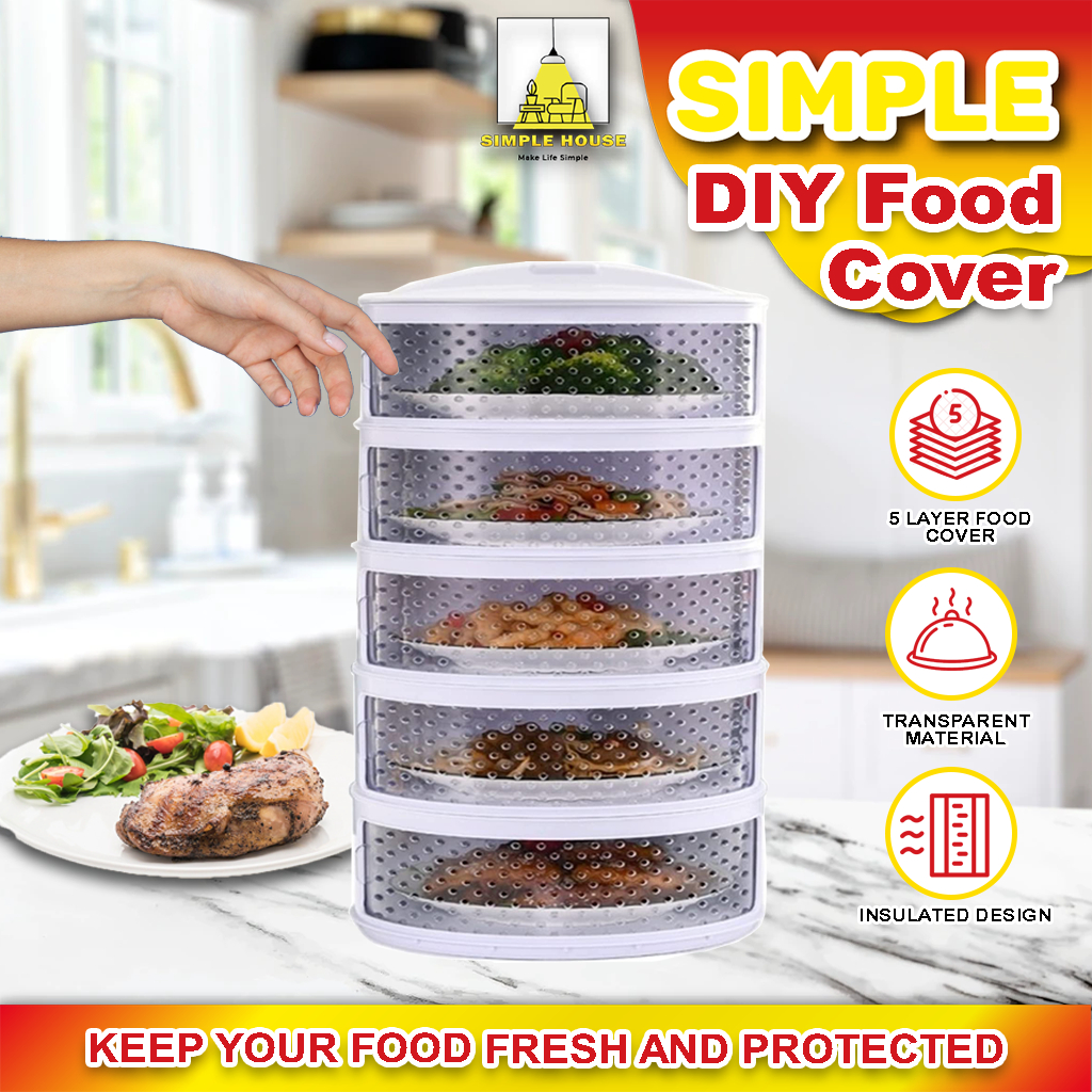 DIY 5 LAYER FOOD COVER Transparent Stack Food Insulated Cover / TUDUNG SAJI VIRAL / PENUTUP MAKANAN