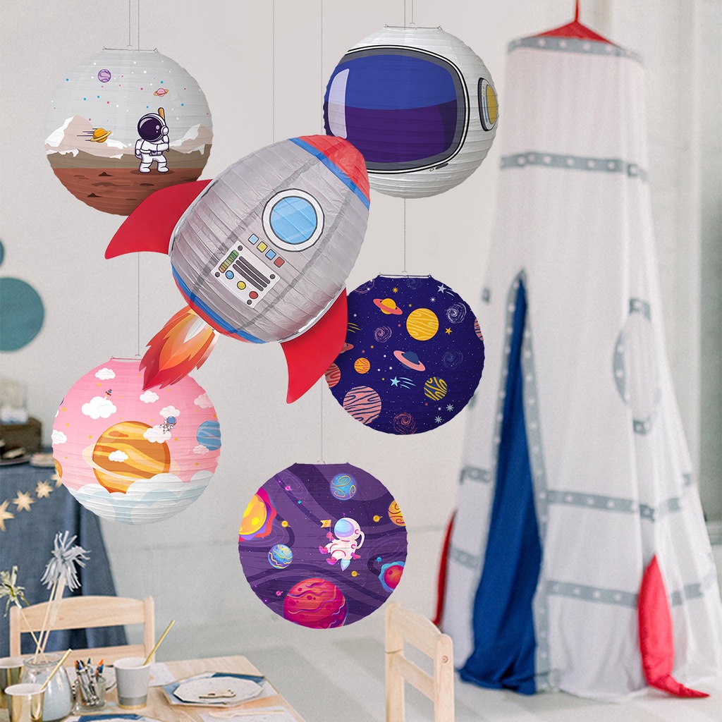 DIY Astronaut Rocket Paper Lanterns Outer Space Theme 1st Birthday Party Decorations Kids Boy Baby Shower Hanging Pendants