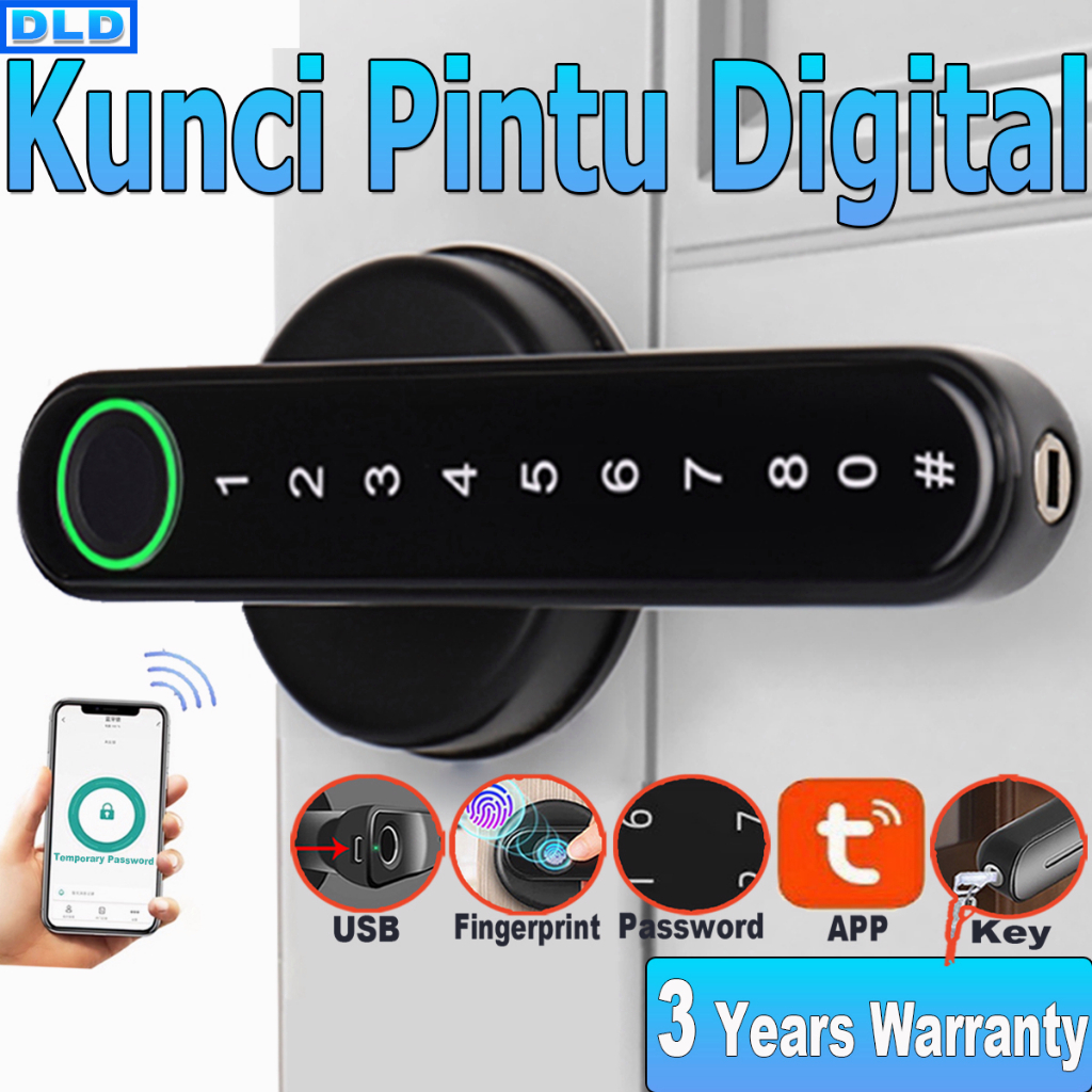 DLD Digital Lock Fingerprint Door Lock Electronic Password Smart Door Lock Digital Kunci Pintu Pintar Door Lock Set