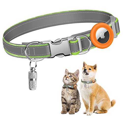 Dog Collar with Airtag Case, Ubitree Comfortable Reflective Soft Neoprene Padded Breathable Nylon Pet Collar Adjustable Nylon Pet Collar with Belt Buckle and ID Card Holder for Small Medium Large Dogs