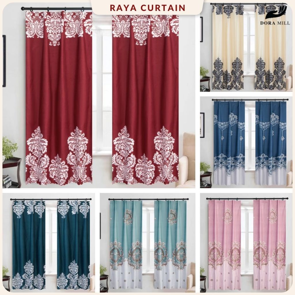 DORAMILL Curtain Langsir Semi Blackout 2in1 Hook Rod type Langsir Pintu Tingkap Door Curtain LANGSIR BATIK RAYA RCJ#1